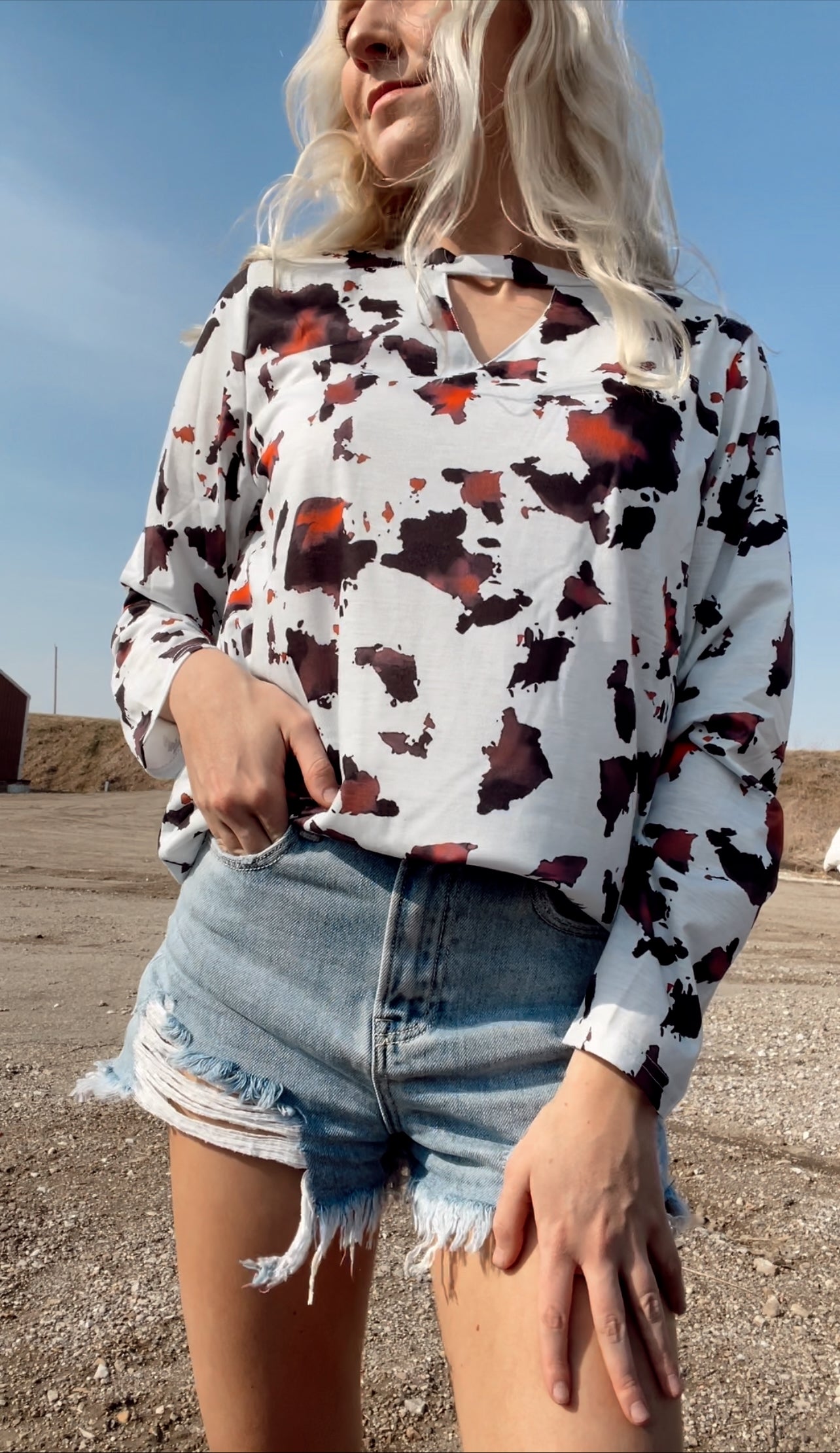 Bleached cow print top Jen s Western Beauty Boutique