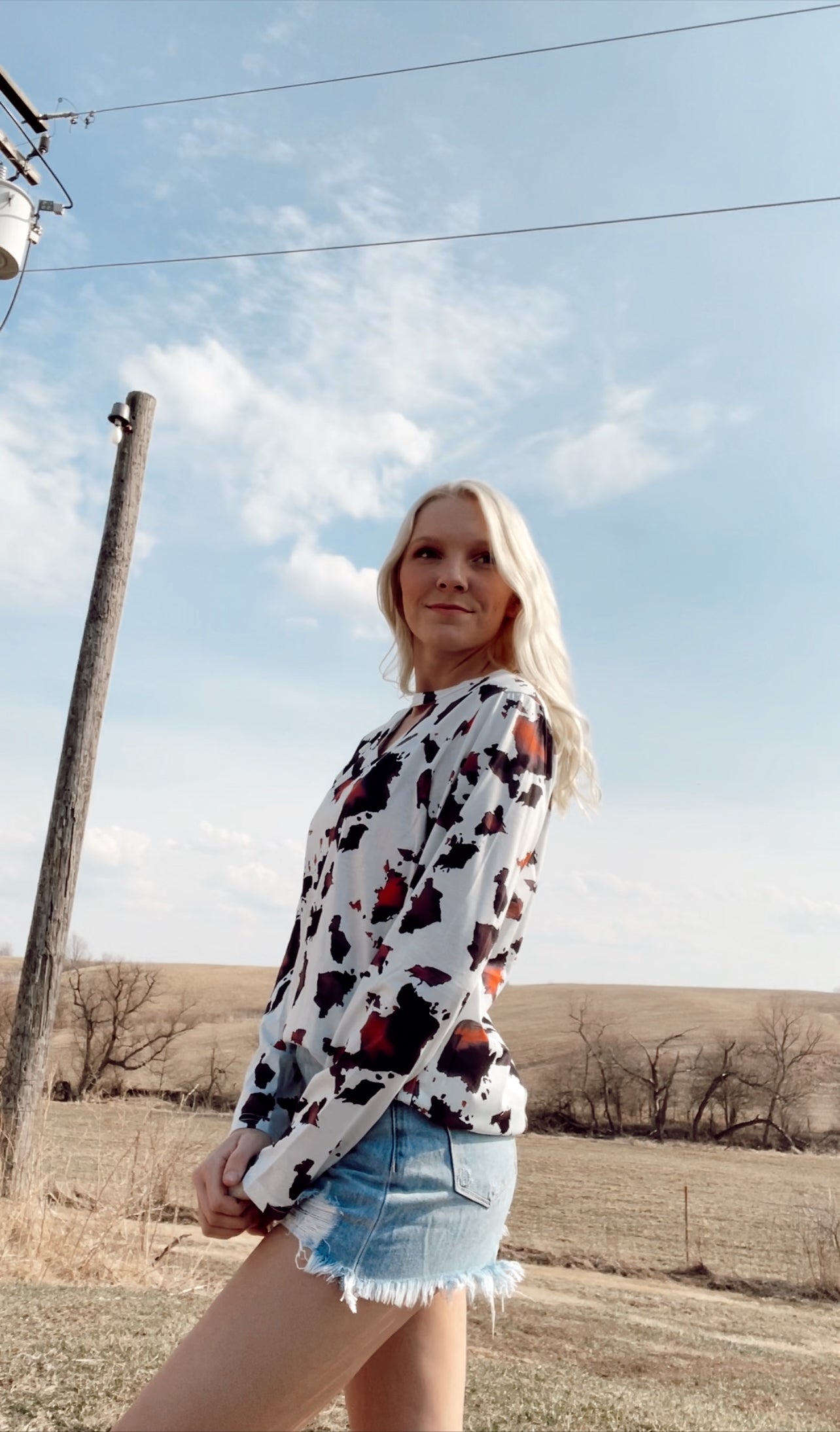 Bleached cow print top Jen s Western Beauty Boutique